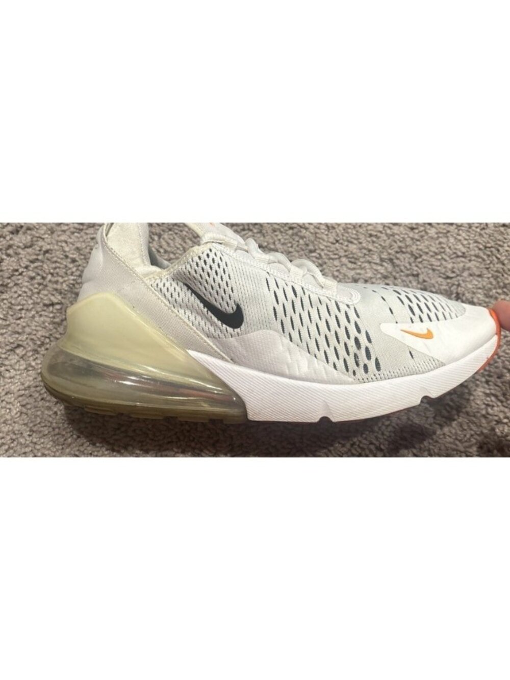 Nike Air Max 270 Running Shoes Mens Size 9 White Orange Sneakers AH8050-106